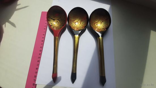 Деревяные ложки (3 штуки). Хохлома. СССР