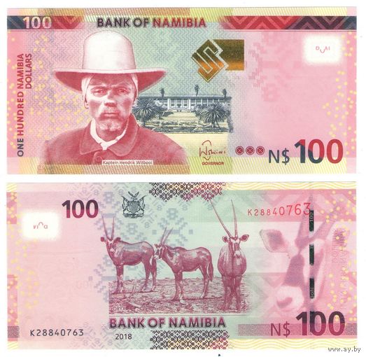 Намибия 100 долларов 2018  год  UNC