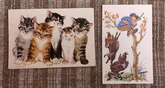 Открытки Котята  Художник В. Лебеде 1958 А. "Жаль, что врач запретил мне есть свинину!"Орлов, А. Шварц 1968