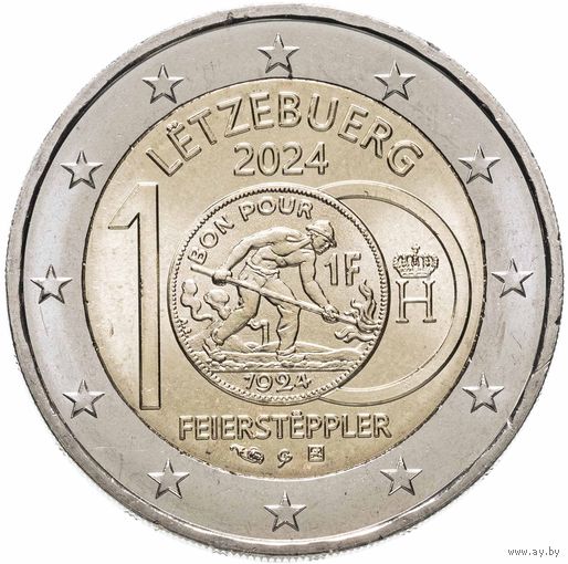 2 евро 2024 Люксембург 100 лет монетам с изображением литейщика UNC из ролла