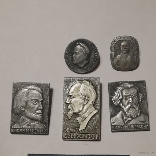 Значки: Шаляпин, Белинский, Дзержинский, Чегнышевский, Поддубный. Одним лотом.