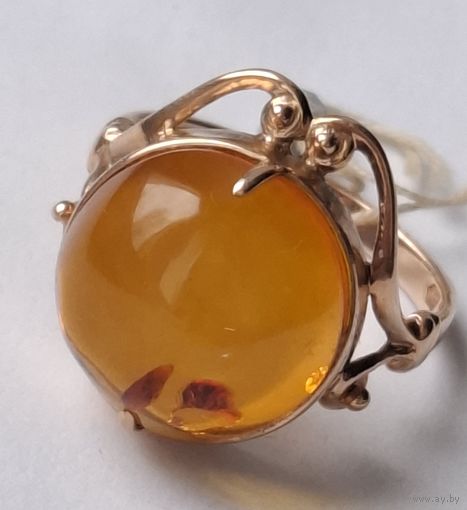Золотое кольцо с натуральным янтарём, золото 583 проба , 1977, СССР