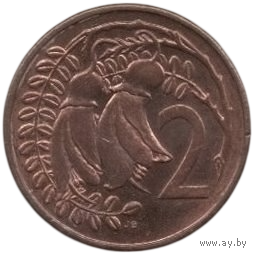 Королевство Новая Зеландия. 2 цента 1987. Цветок коухай (софора). 3-й тип портрета Королевы. Нечастая.