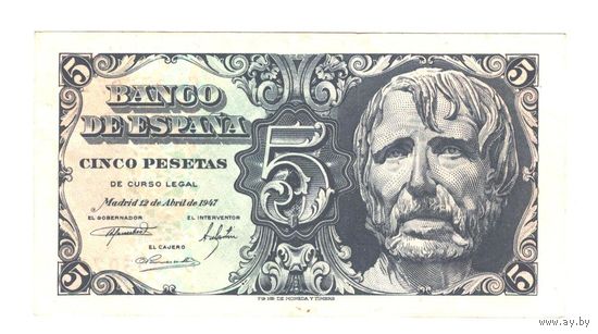 Испания 5 песет 1947 года. Состояние XF+
