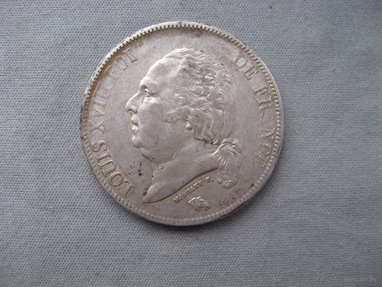 Франция 5 франков  1824 год Людовик XVIII