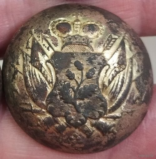 Редкая пуговица с гербом рода Скирмунты размер (30мм)