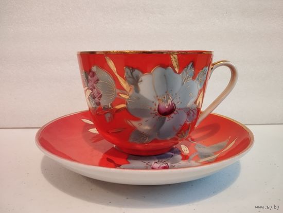 Чашка с блюдцем (чайная пара 500 мл) Мальва с Праздником! Барановка, СССР