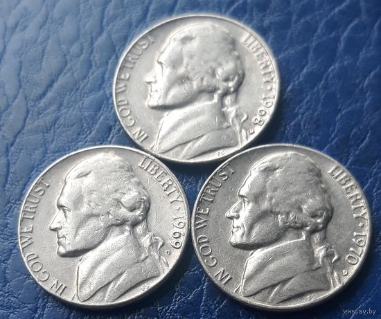 5 центов  1968.1969.1970 все D США Джеферсон 3 монеты