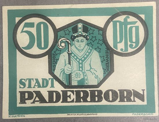 Нотгельд Падерборн 50 пфеннигов 1921 год. Веймарская республика