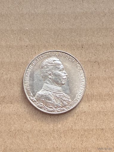 Германия 2 марки 1913 г. Серебро. Штемпельный блеск. UNC