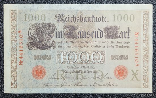 1000 марок Германия 1910 г. (красная печать, Nr A)