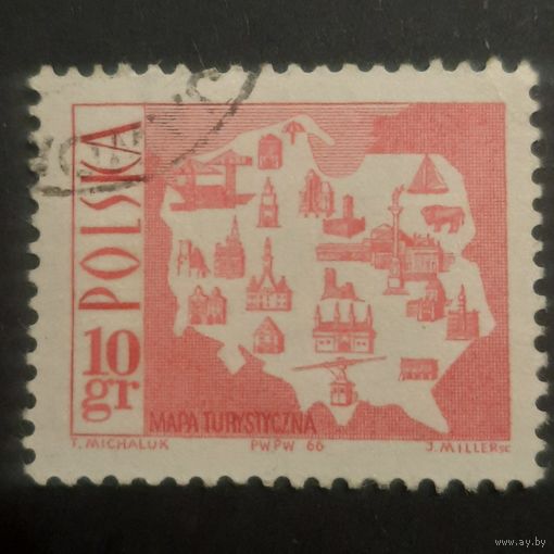 Польша 1966. Туристическая карта Польши