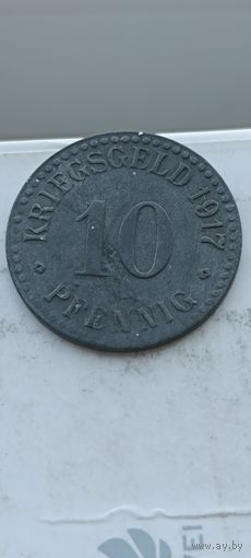 10 пфеннигов 1917 года (нотгельды) Германия Город  Кассель Тюремный лагерь. 25