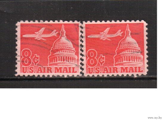 США-1962, (Мих.836 х+у) , гаш. , Стандарт, Авиапочта, Самолет(одиночка), 2 бумаги