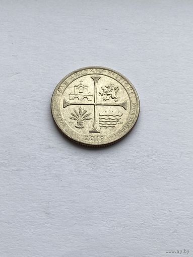 25 центов 2019 г., Национальный исторический парк Миссии Сан-Антонио, штат Техас, США