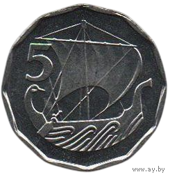 КИПРСКАЯ РЕСПУБЛИКА. 5 МИЛЕЙ 1982. UNC. КОРАБЛЬ ПАРУСНИК