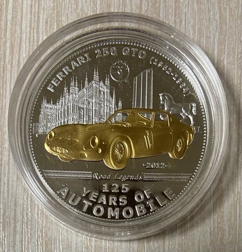 Монета Палау 5 долларов 2012 год. 125 лет автомобиль Ferrari 250 GTO Silver