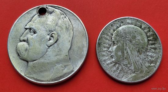 10 и 5 злотых 1934-1937 года Польша! Пилсудский и Ядвига! Серебро 32,51 грамм 750 пробы 0,784 унции! ВОЗМОЖЕН ОБМЕН!