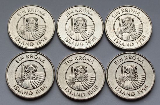 Исландия 1 крона, 1996 г. Цена указана за штуку.