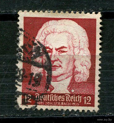 Рейх - 1935 - Иоганн Себастьян Бах 12Pf - [Mi.574] - 1 марка. Гашеная.  (Лот 15JH)-TG2P25