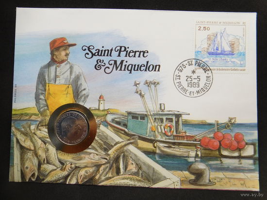 Сен-Пьер и Микелон 1 франк 1958-1988 г конверт первого дня КПД
