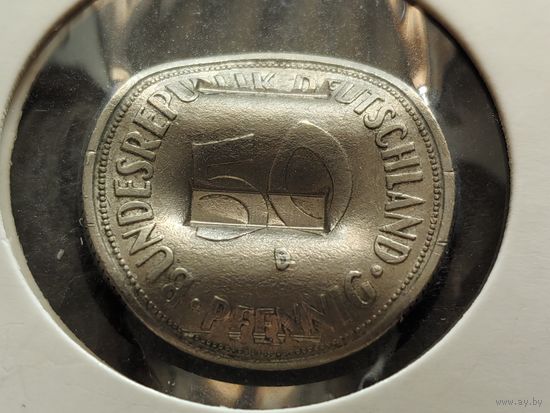 Германия (ФРГ). 50 пфеннигов 1950 D. Брак, аннулят, гашение ЦБ Германии. Торг.