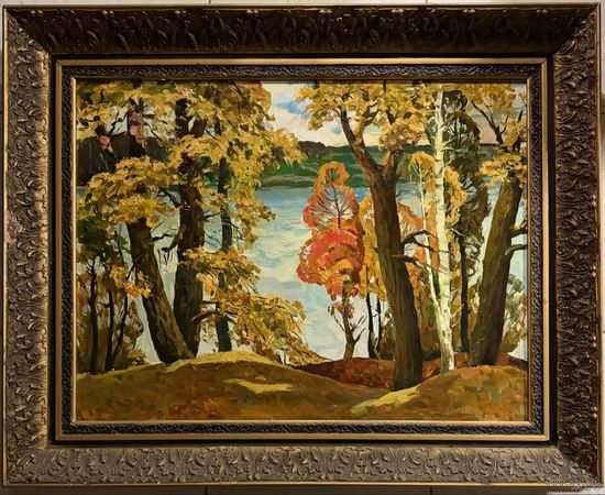 Гугель А.С. Каталожная работа ""Осенние кружева", картон, масло. Размер с родной рамой 77,5х63 см.