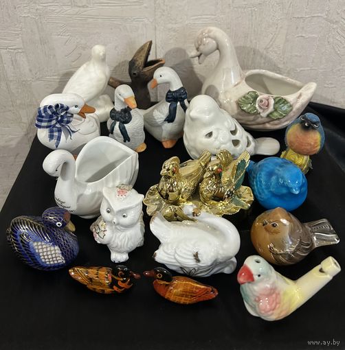 Фигурки Статуэтки Птицы Птички Фарфор Керамика Клейма ЛФЗ ГДР Коллекция Попугай Чайка Гуси Уточки мандаринки Синица Воробей Курочка Петух Лебедь