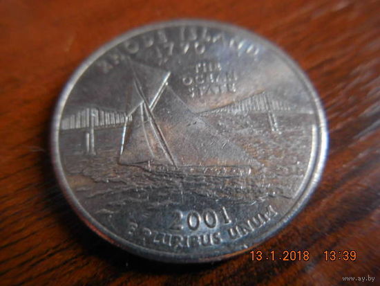 25 центов, США, 2001 г., Род Айленд
