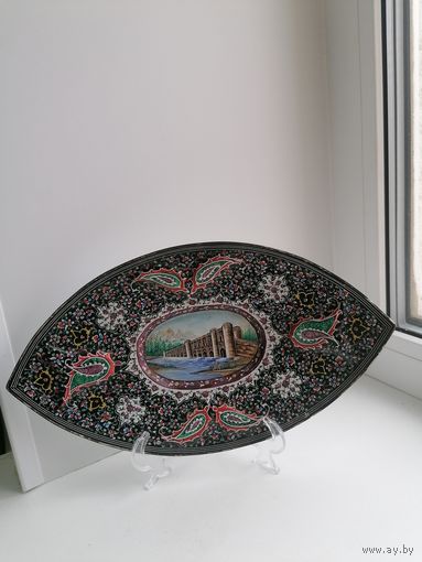 Тарелка, Конфетница, металл, горячая эмаль, живопись, редкость!