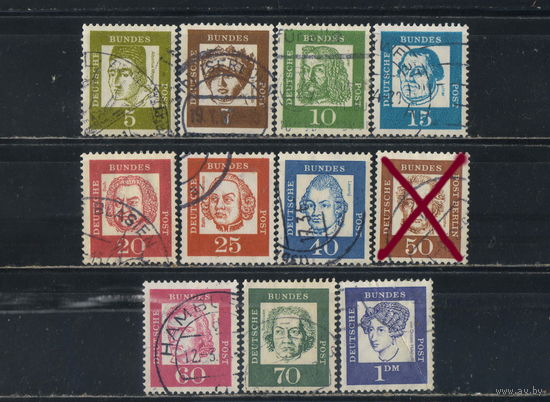 Германия ФРГ 1961-4 Известные немцы Стандарт #347-8,350-3,355,357-8,361