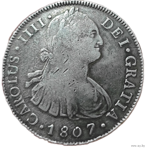 8 реалов. Испанские колонии. 1807 года. Карл IV