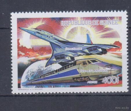 [94] Гвинея 1990. Транспорт.Авиация.Самолет,локомотив.
