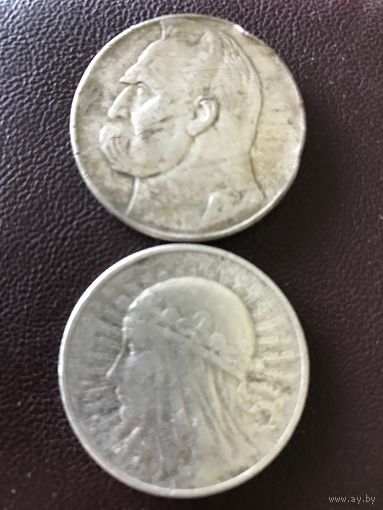 10 злотых 1932.1936г.цена за две.
