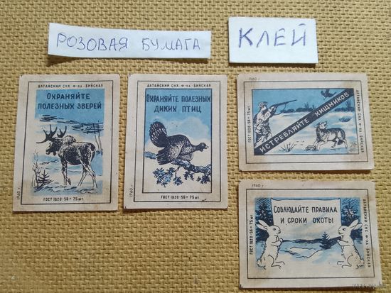 Спичечные этикетки ф.Бийск. Охрана животных. 1960 год