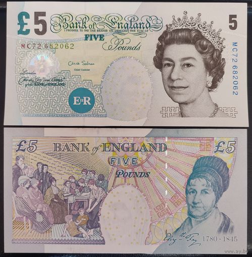 Великобритания, 5 фунтов 2002 г.  UNC