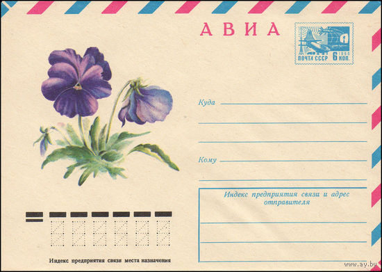Художественный маркированный конверт СССР N 10916 (11.11.1975) АВИА  Фиалка