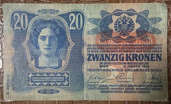 Банкнота Австро-Венгрия 20 крон 1913 год.