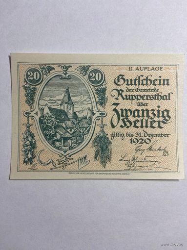 20 геллеров (нотгельды) 1921 г. Австрия.-0812