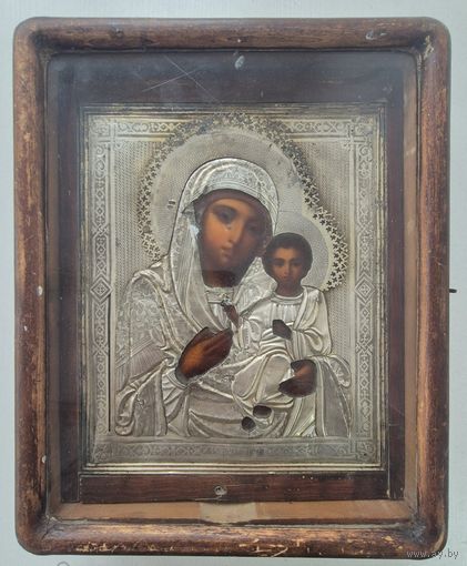 Икона Божией Матери Казанская, Оклад Серебро 84 пробы, Киот! Красота!