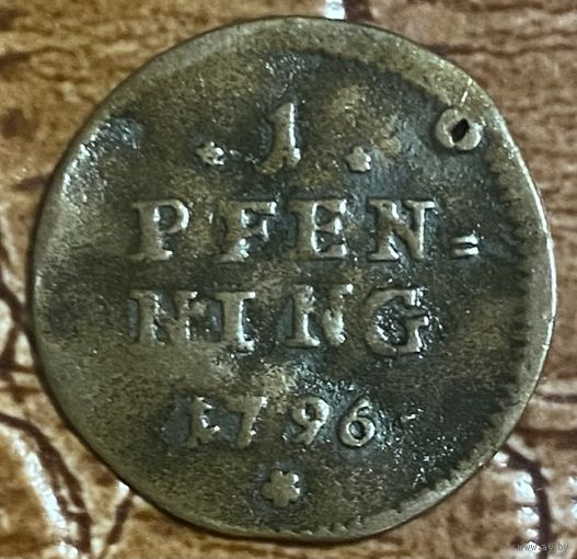 Монета 1 пфенниг 1796 год. Бавария. Максимилиан III.