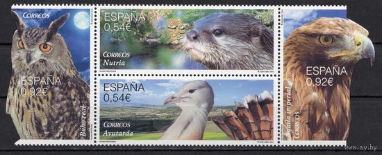 Испания 2014. Фауна. Птицы сова орел. Сцепка 4 марки  (4922-25)