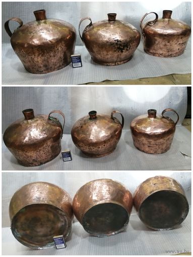 Три больших медных гляка. 5,7л, 4.5л и 3.3л. Конец 19 века. ЦЕНА ЗА 1 ШТУКУ.