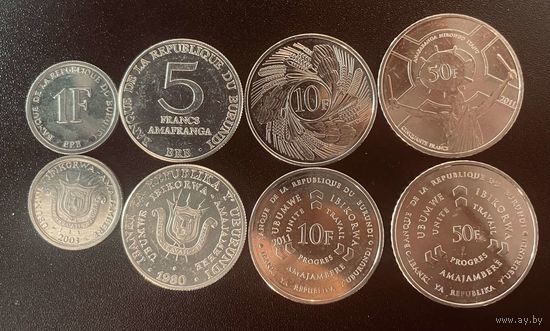 Бурунди Набор 4 монеты 1980-2011 год UNC