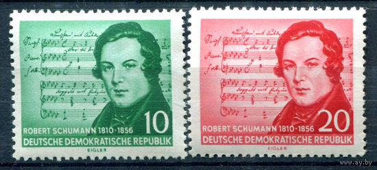 ГДР - 1956г. - Роберт Шуман, композитор - 2 марки - полная серия, MNH [Mi 528-529]. #1-GG-20-A-1