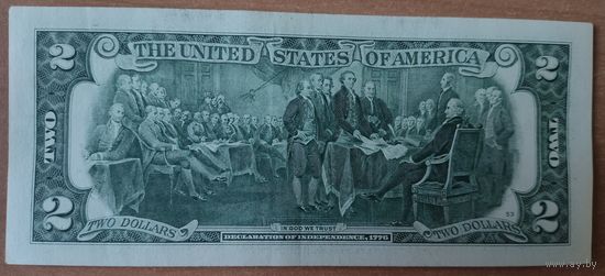Банкнота 2 доллара США. 2013. Декларация независимости и Томас Джефферсон - третий президент США и автор Декларации независимости. Предлагается исключительно в коллекционных целях