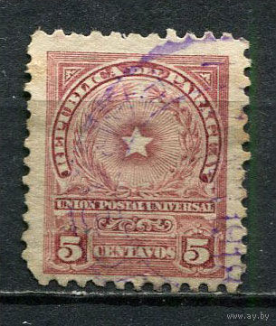 Парагвай - 1913 - Герб 5С - (есть тонкое место) - [Mi.198] - 1 марка. Гашеная.  (LOT Go29)-T3P45