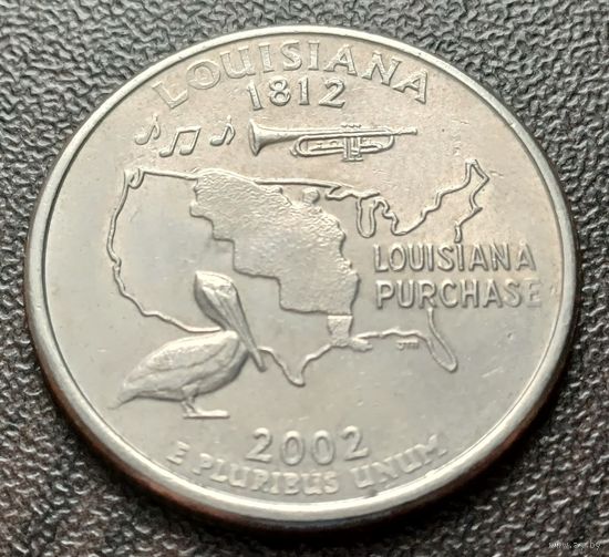 США 1/4 доллара, 2002 Квотер штата Луизиана    D    ( 1-3-6 )