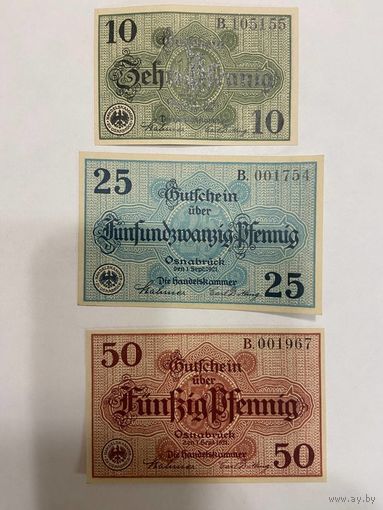 10 и 25 и 50 пфеннингов (нотгельды) 1921 г. Германия.