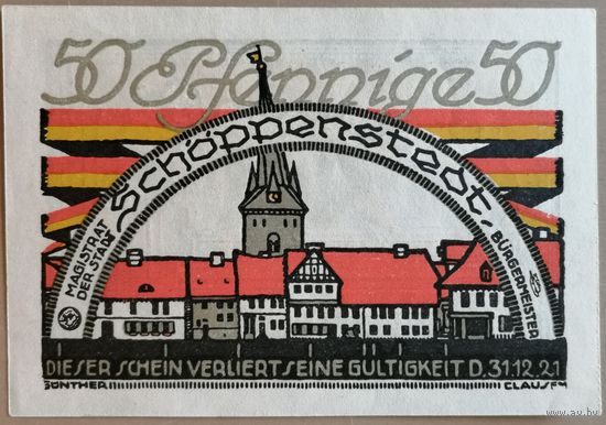 Германия 50 пфеннигов 1920 г Шёппенштедт (Schoppenstedt) 1199.1а, Рис. A II. Литера C, UNC